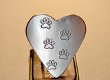 Guitar Pick Handmade from Aluminum in Heart Shape with Paw Stamps