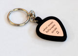Guitar Pick Holder Keychain with Personalized Metal Guitar Pick in Brass, Bronze, Copper, Aluminum, or Sterling Silver