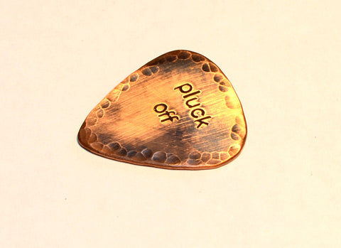 Pluck Off Copper Rustic Guitar Pick with Antiqued Patina and Hammered Texture
