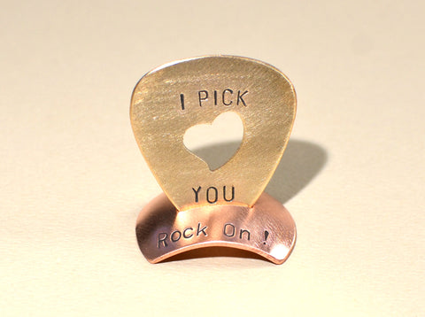 Brass and copper guitar picks top
