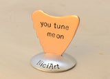 Copper Shark Fin Artisan Guitar Pick Handmade and Stamped with You Tune me On