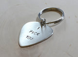 Guitar Pick Key Chain I Pick You in Sterling Silver