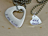 Couples sterling silver guitar pick necklace with heart for love to the moon and back