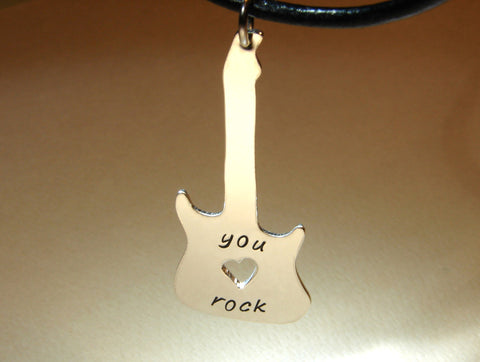 You rock sterling silver guitar pendant handmade for a true guitarist