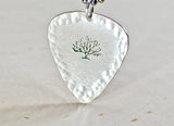 Sterling Silver Artistic Guitar Pick Necklace with a Big Tree and Hammered Borders