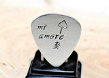 Sterling silver Mi Amore Guitar Pick for Valentines Day