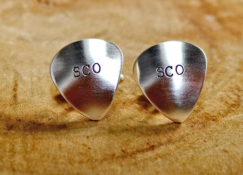 Sterling silver personalized guitar pick cuff links with initials mono ...