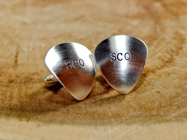 Sterling silver personalized guitar pick cuff links with initials mono ...