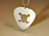Sterling Silver Guitar Pick Pendant with Skull and Cross Bones
