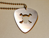 Skull and crossbone sterling silver guitar pick necklace