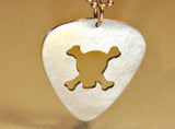 Sterling Silver Guitar Pick Pendant with Skull and Cross Bones
