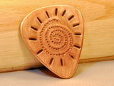 Copper Guitar Pick with Spiral Sun Handmade with Dots and Chasing