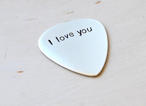 Sterling silver simple I love you guitar pick