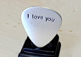 I love you guitar pick handmade in sterling silver