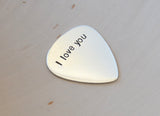I love you guitar pick handmade in sterling silver