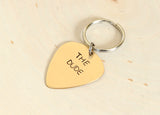 Personalized Bronze Guitar Pick Keychain Custom Stamped and Engraved