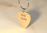 Personalized Bronze Guitar Pick Keychain Custom Stamped and Engraved