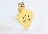  Pick Handstamped with You Rock in Brass – Custom Thumb and Finger Style Guitar Picks