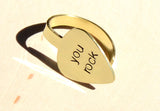  Pick Handstamped with You Rock in Brass – Custom Thumb and Finger Style Guitar Picks