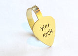  Pick Handstamped with You Rock in Brass – Custom Thumb and Finger Style Guitar Picks
