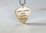 When words fail music speaks bronze guitar pick pendant