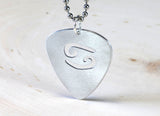 Zodiac guitar pick pendant in aluminum with personalized horoscope sign