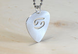 Zodiac guitar pick pendant in aluminum with personalized horoscope sign