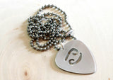 Zodiac guitar pick pendant in aluminum with personalized horoscope sign