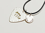Personalized Zodiac Sterling Silver Guitar Pick with Disc Charm Necklace