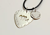Personalized Zodiac Sterling Silver Guitar Pick with Disc Charm Necklace