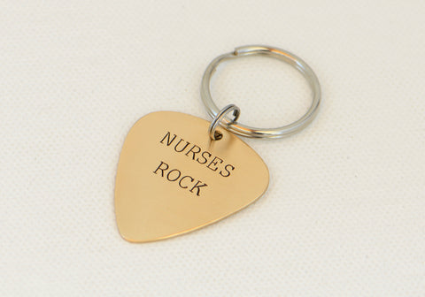 Nurses Rock Guitar Pick Keychain in Bronze