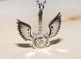Winged sterling silver guitar necklace for the love of music