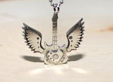 Winged sterling silver guitar necklace for the love of music