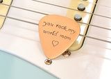 You Rock my World Copper Guitar Pick with Fancy Lettering