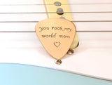You Rock my World Copper Guitar Pick with Fancy Lettering