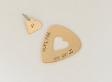 You Tune me on Bronze Guitar Pick and Heart Charm Set